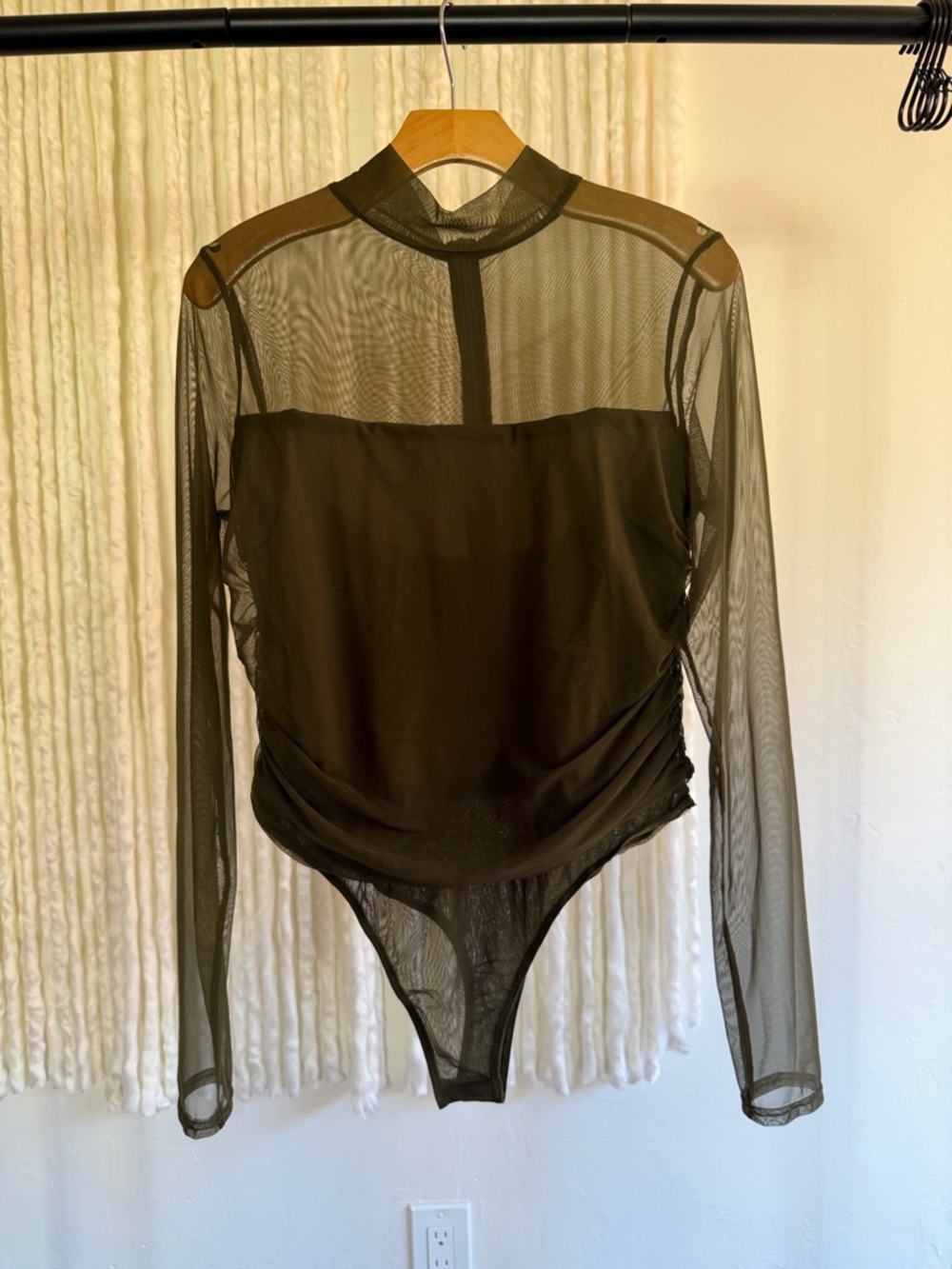 Sheer Long-Sleeve Black Bodysuit